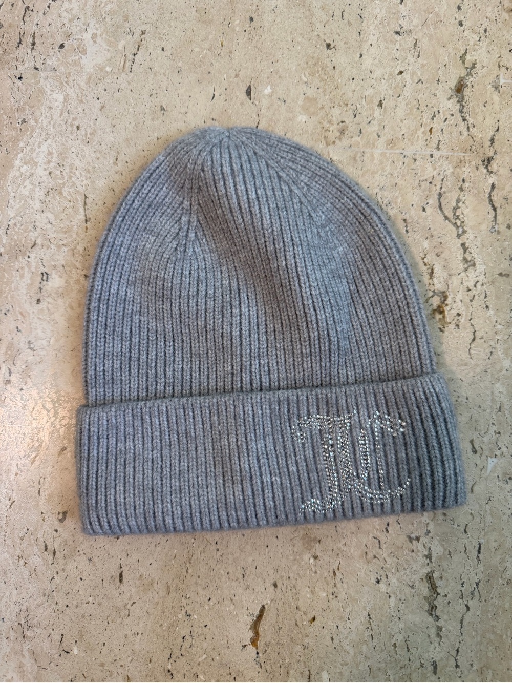 Juicy Couture Rhinestone Embellished Gray Cuffed  Beanie